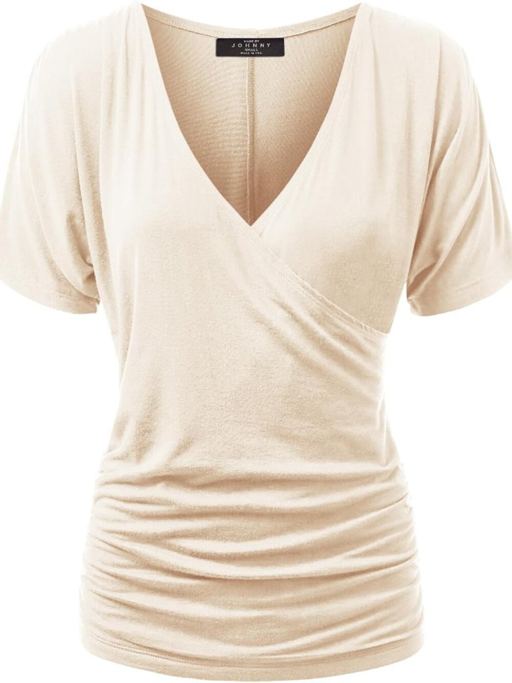 Women's V Neck Short Sleeve Wrap Front Drape Dolman Tunic Top
